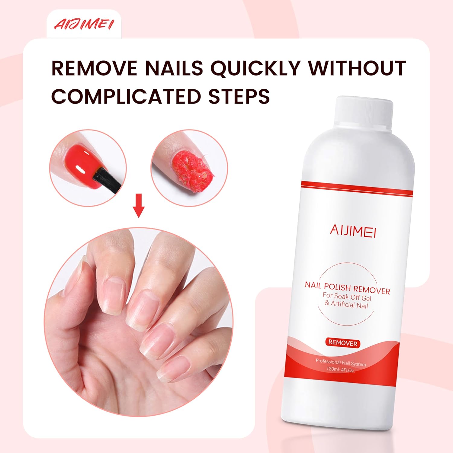 AIJIMEI Nail Polish Remover Kit, 4 Fl Oz Nail Polish Remover for Soak Off Gel Nail Polish Acrylic Nails Dipping powder Remover for Home DIY or Nail Salon-BrightBean Baby