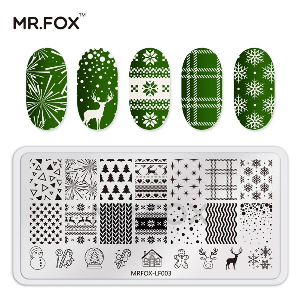 MRFOX Nail Print Board Set Christmas Snow and Lightning Theme Pattern Leaf Nail Art DIY Stamping Template-BrightBean Baby