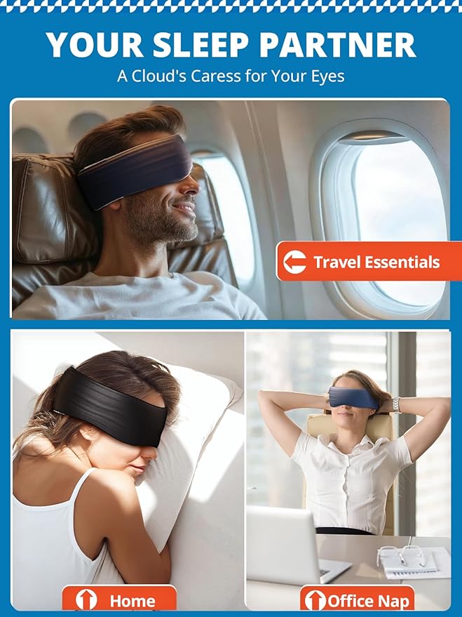 Sleep Mask, Eye Mask for Sleeping, Upgrade Ultra-Soft Blackout Eye Cover for Women Men, Wider Adjustable Strap for Side Sleeper, Travel, Nap, Yoga, Relief Eye, Navy Blue-BrightBean Baby