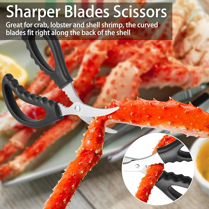 Seafood Cracker Tool Set With Lobster Sheller Stainless Steel Crab Crackers Crab Leg Fork Seafood Scissors And Storage Bag, Crab Leg Pick Utensils Set Crab Eating Tools (24Pcs)