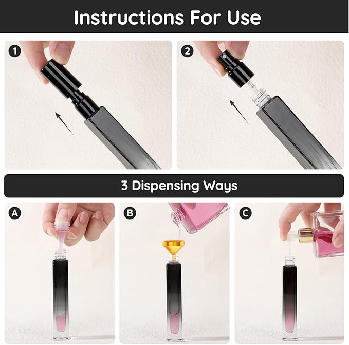 Segbeauty 0.34oz Refillable Glass Perfume Bottle,10 Pack of 10ml Perfume Container For Travel, Empty Atomizer Sprayer for Cologne Dispenser, Travel Sample Bottles Cologne Making Kit with Refill Tool-BrightBean Baby