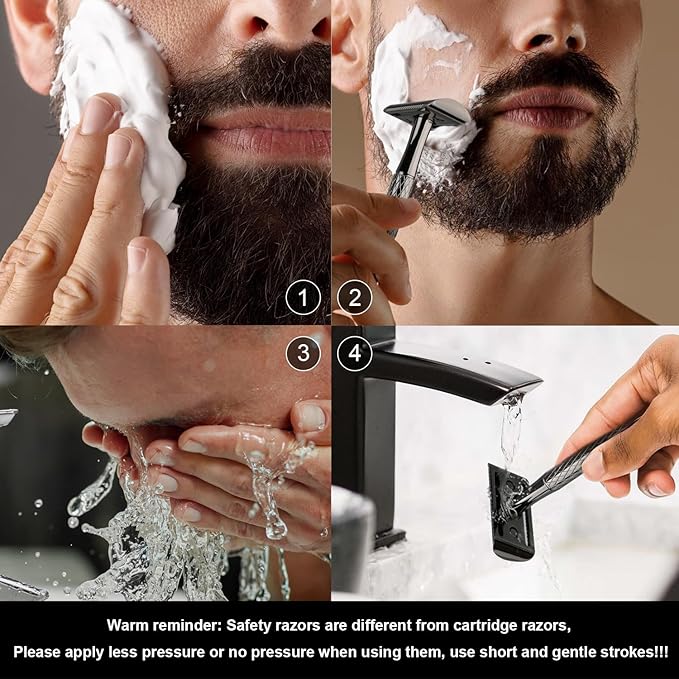 Shiny Gun Black Double Edge Safety Razor, Single Blade Razors for Men and Women, with 10 Stainless Steel Safety Razor Blades, Reusable, Smooth and Close Wet Shaving Kit, Plastic Free-BrightBean Baby