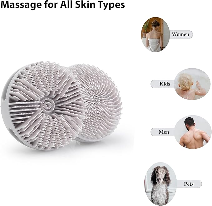 2 PC Silicone Exfoliating Body Scrubber, Silicone Body Shampoo Brush, Soft Silicone Loofah for Sensitive Skin, Shower Silicone Hair Scalp Massager, Easy to Clean, Lather Well(Gray&Green)-BrightBean Baby