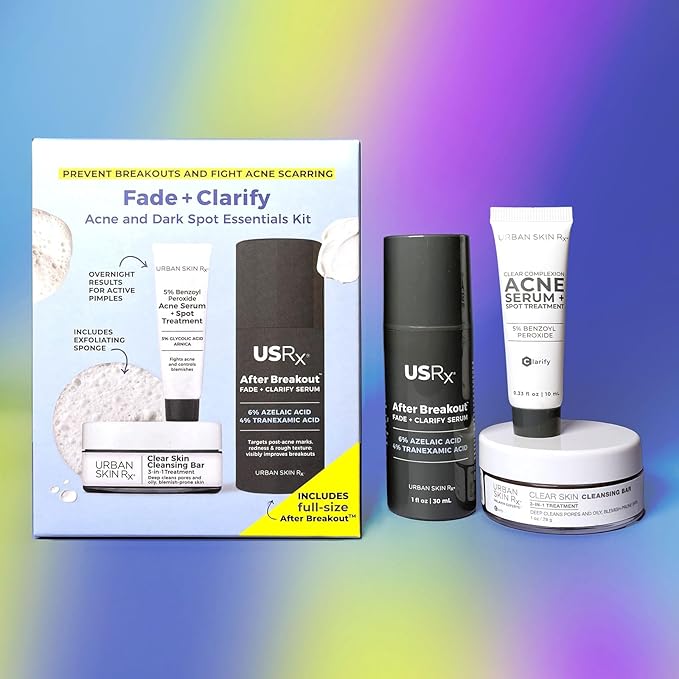Urban Skin Rx, Acne & Dark Spot Essentials Starter Kit, Includes Clear Skin Cleansing Bar, Acne Serum + Spot Treatment & Fade + Clarify Serum, Cleanses Pores, Fades & Fights Breakouts-BrightBean Baby