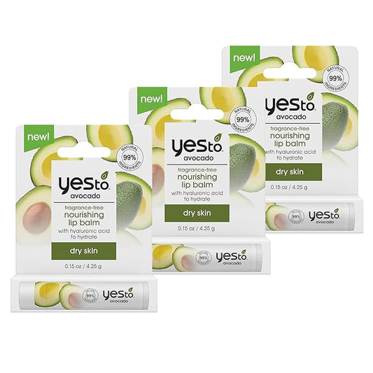 Yes To Fragrance-Free Avocado Nourishing Lip Balm, Moisturizing Non-Sticky Salve To Replenish Lips With Nutrients, With Omega-3 Fatty Acids & Hyaluronic Acid, Natural & Cruelty Free, 0.15 Oz, 3-Pack-BrightBean Baby