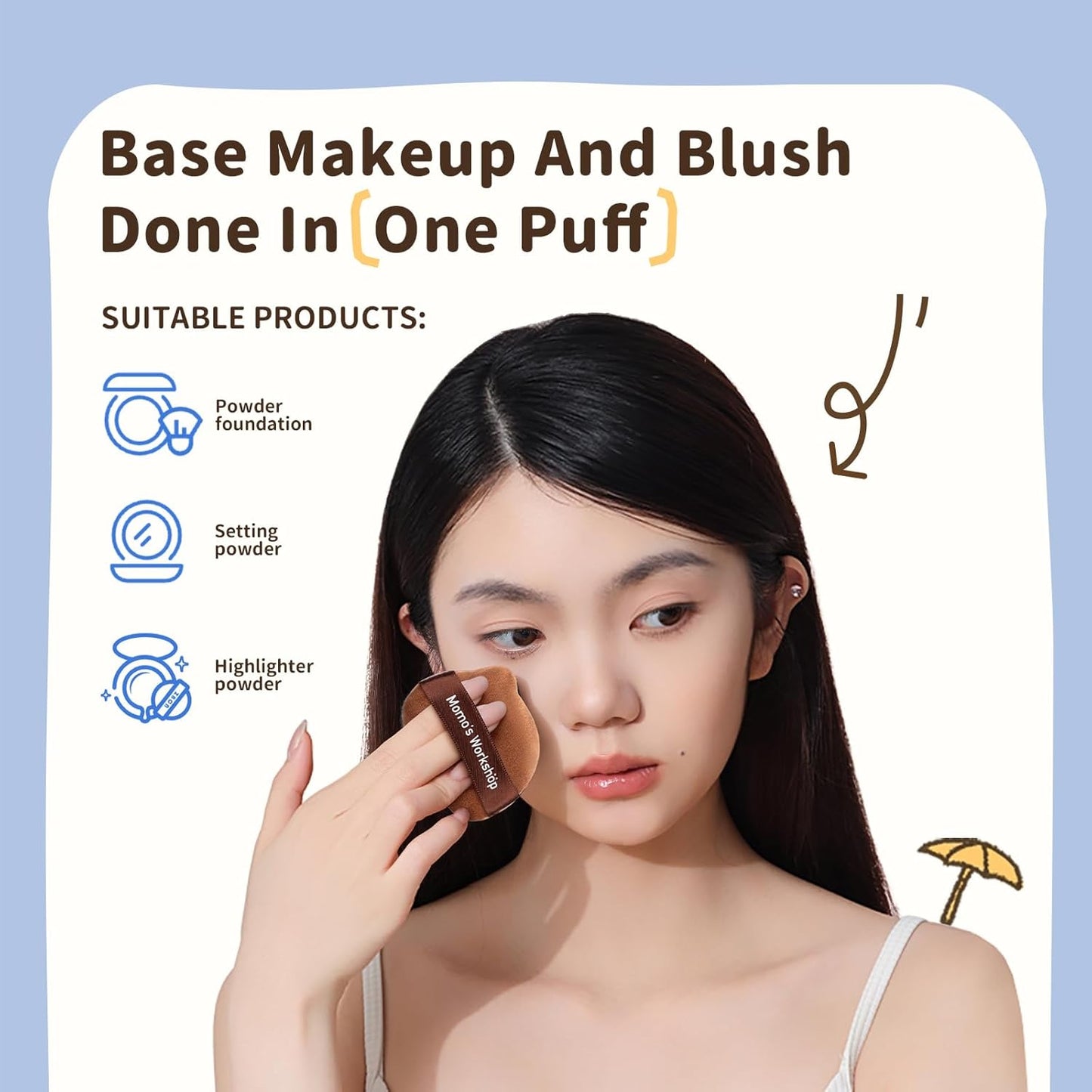 Single-Ear Short Plush Puff,Brown Velvet Powder Puff, 85° Pointed Tip for Highlighting & Full-Face Setting,3pcs Plush Puffs & Storage Case-BrightBean Baby