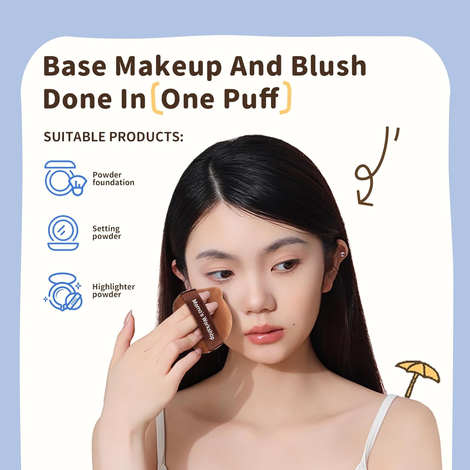 Single-Ear Short Plush Puff,Brown Velvet Powder Puff, 85° Pointed Tip for Highlighting & Full-Face Setting,3pcs Plush Puffs & Storage Case-BrightBean Baby