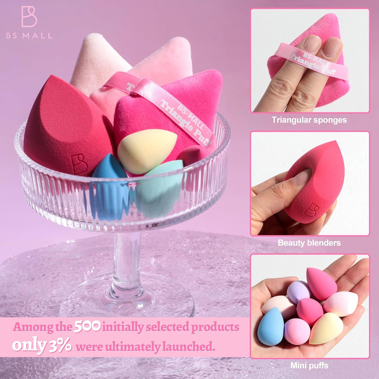 BS-MALL Professional Makeup Sponges Triangle Puff 49 Pcs- Pro V3.0 Cloud Technology Makeup Sponge Material Flawlessflow Mini Sponge Set & Triangle Puff With Waterproof Travel Silicone Bag Gift Set-BrightBean Baby