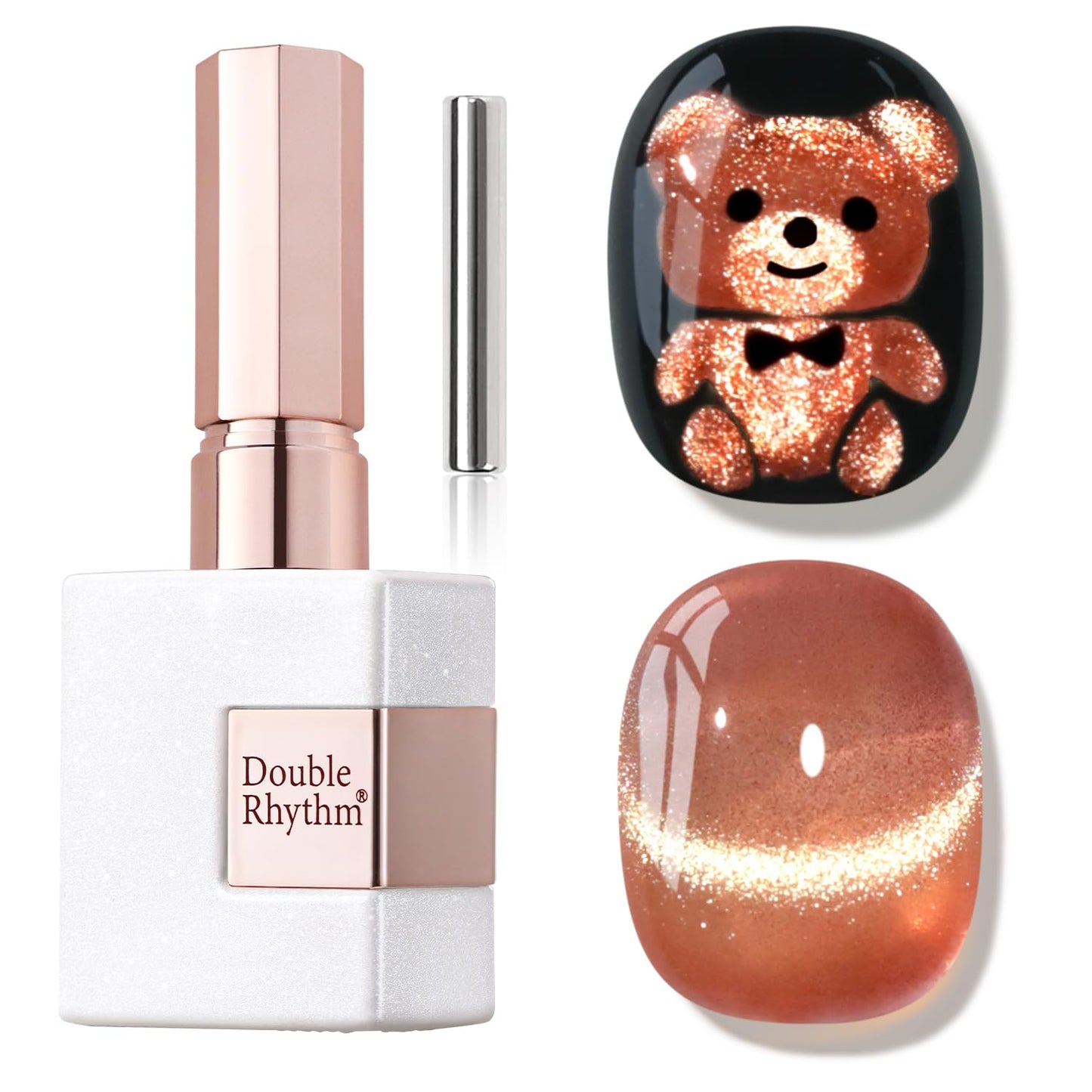 Double Rhythm 15ML Ice Glass Cat Eye Gel Polish with Magnet Holographic Glitter Shimmer Translucent Sheer Color Salon Soak Off Magnetic Nail at Home (Pink Gold-MC1122)-BrightBean Baby