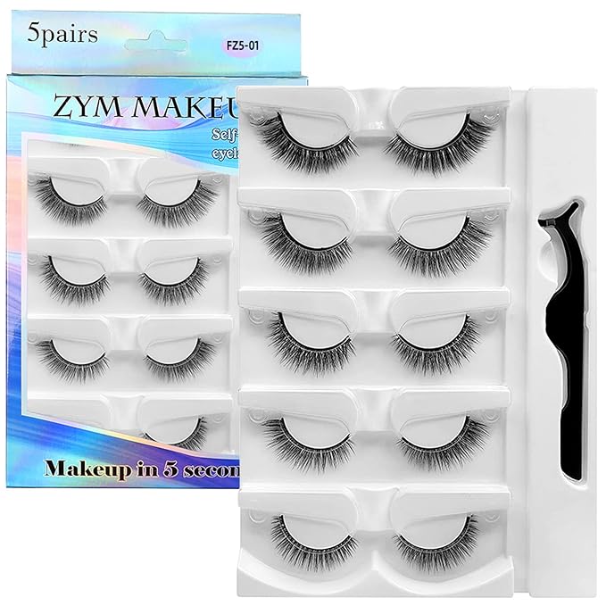 Self Adhesive Eyelashes Natural Look False Eyelashes Reusable Self Stick Lashes, No Glue Needed, 5 Pairs Mixed-BrightBean Baby
