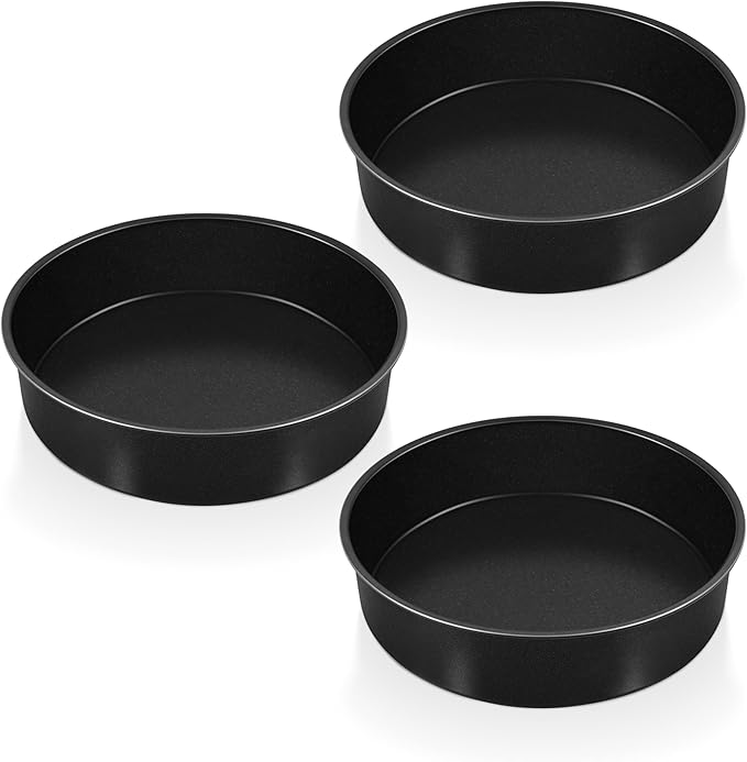 P&P CHEF 8 Inch Cake Pan Set of 3, Non-Stick Round Cake Pans Tins for Tier Smash Cakes, Baking Pans Set & Essential Bakeware, Stainless Steel Core & Leak-Proof