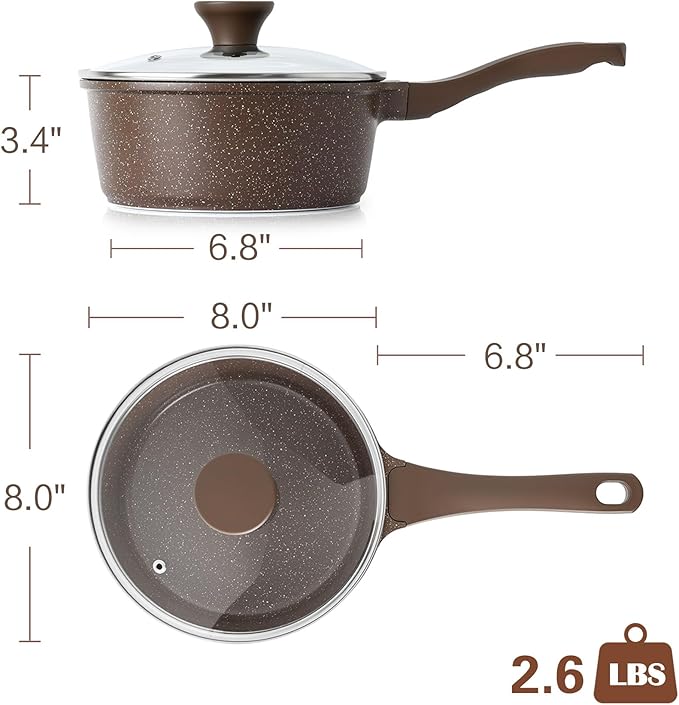SENSARTE Nonstick Saucepan with Lid 2.5 Quarts - Granite Coating Medium Pot