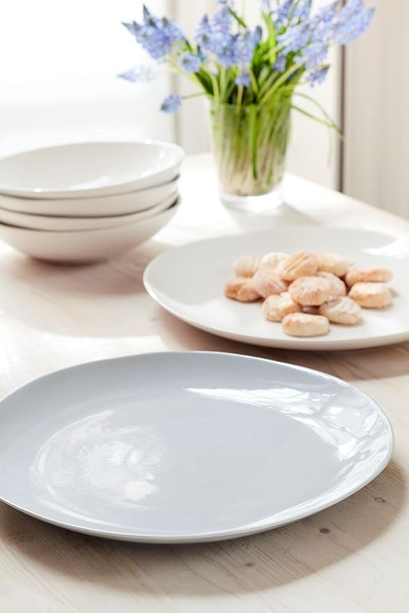 Portmeirion Sophie Conran Arbor Dinner Plate| Set of 4 Dinner, Pasta, and Appetizer Plates | 11 Inch Organic Shape Stoneware | Microwave and Dishwasher Safe – (Creamy White)