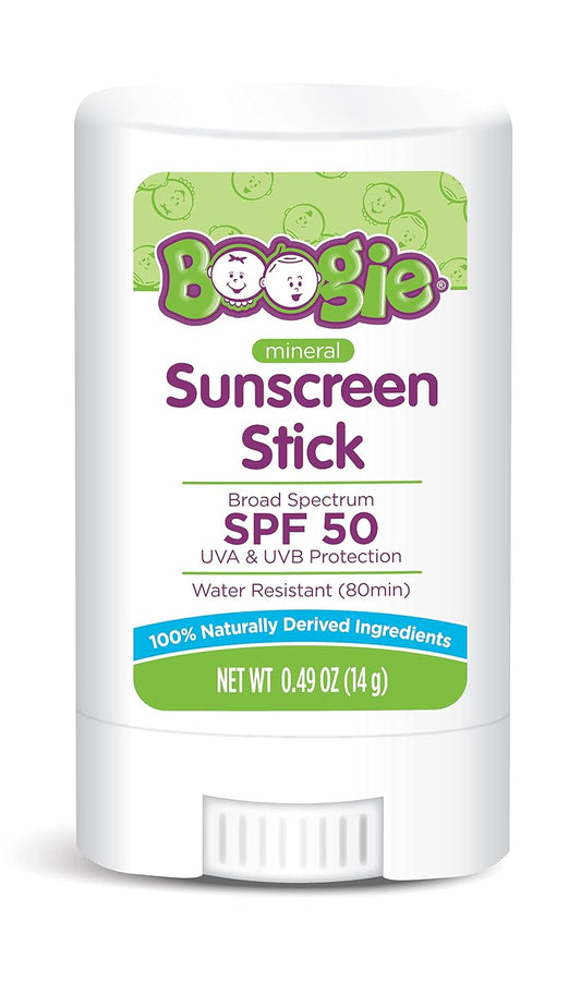 Baby Sunscreen Stick by Boogie Block, Mineral Sunscreen SPF 50, Travel Size Sunblock for Kids, Zinc Oxide, Water Resistant, Vegan, Fragrance Free Pack of 1-BrightBean Baby