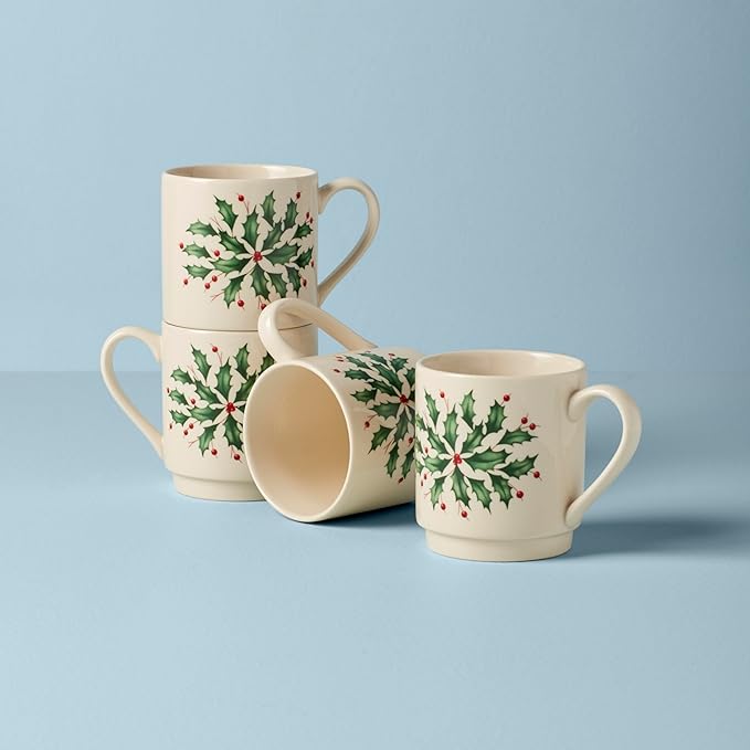 Lenox 853763 Holiday 4-Piece Stackable Mug Set, Christmas Dinnerware, Hosting