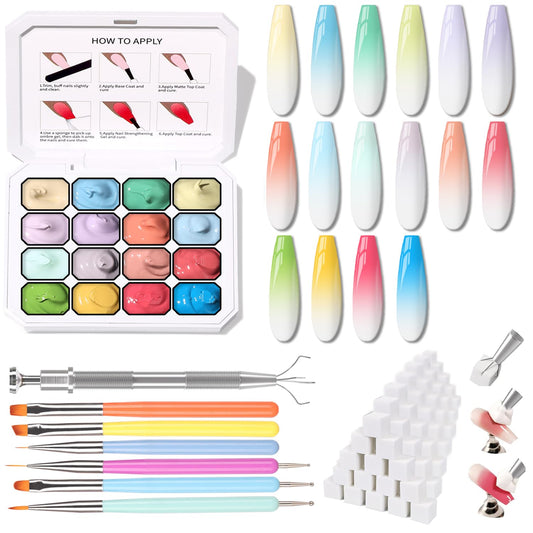 Sponge Pat Paint Nail Gel, Ombre Nails Gradient Gel Nail Blush Blooming Aura Nails Drawing Stripper Floral Painting DIY Nail Art, No Wipe, UV/LED Curing (16 Colors N)-BrightBean Baby