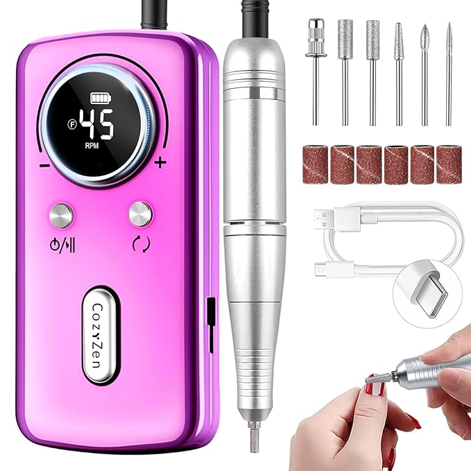 CozyZen Cordless Nail Drill Professional: 45000 RPM Rechargeable Electric Nail File Kit, Portable & Low Noise for Acrylic, Gel Nails, Manicure & Pedicure - Salon & Home Use-BrightBean Baby