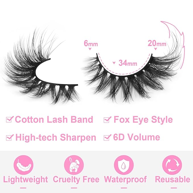 Fox Eye Lashes Faux mink Eyelashes Wispy Cat Eye Long False Eyelahses Dramatic Cross Full Volume Strip Lashes Pack 7 Pairs-BrightBean Baby