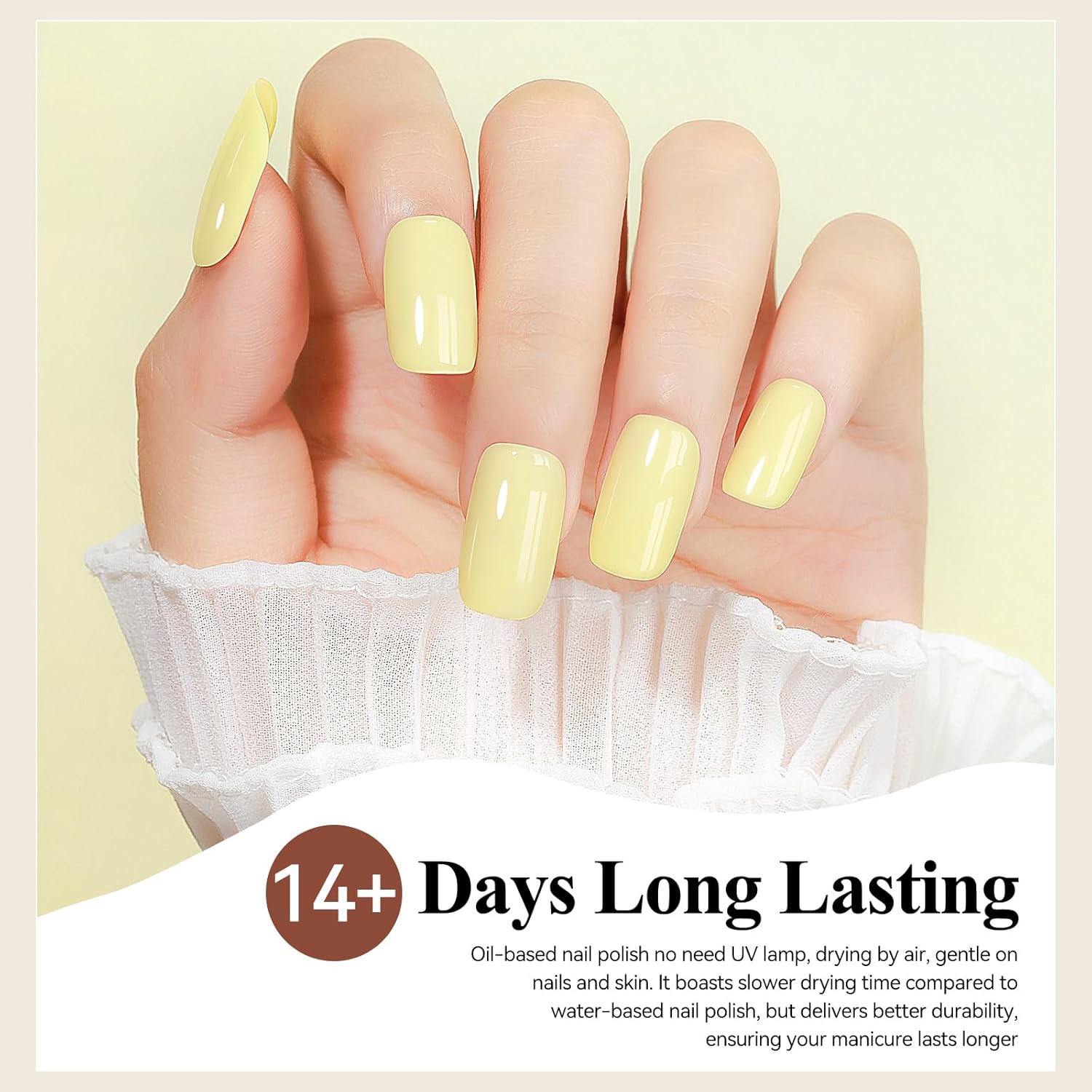 Yellow Nail Polish Quick Dry Pastel Nail Lacquer Sheer Color, Light Yellow Regular Fast Dry Fingernail Polish Bulk Non Gel Long-Lasting DIY Salon Gift For Women-BrightBean Baby