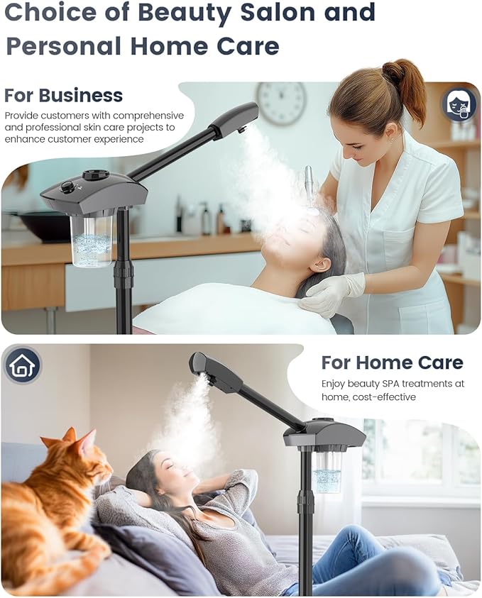 Kingsteam Professional Ozone Nano-Ionic Facial Steamer | Deep Cleansing Hydrating | Salon Home Spa Face Steamer | Pore Cleanser | 60-Min Timer | 360° Swivel | Esthetician Favorite Tool, Black-BrightBean Baby