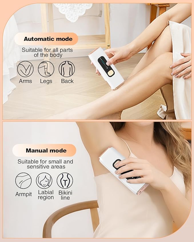 IPL Laser Hair Removal Device for Women Men at Home, Upgraded to 999,900 Flashes Permanent for Facial Legs Arms Bikini Line Whole Body Treatment (White Gold)-BrightBean Baby