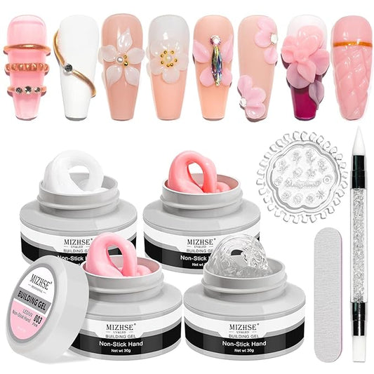MIZHSE Solid Builder Gel, Nail Sculpture Gel Non-Sticky 4 Colors Nude Clear White Pink Hard Builder Nails UV LED Nail Extension for Salon Manicure Home DIY-BrightBean Baby