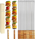 12 Pack Kebab Skewers 22 Inch Stainless Steel Grilling BBQ Skewer Reusable Barbecue Skewers Flat Stick with Wood Handle,Ideal for Koubideh Brazilian Chicken Shrimp Turkish Shish Kabob