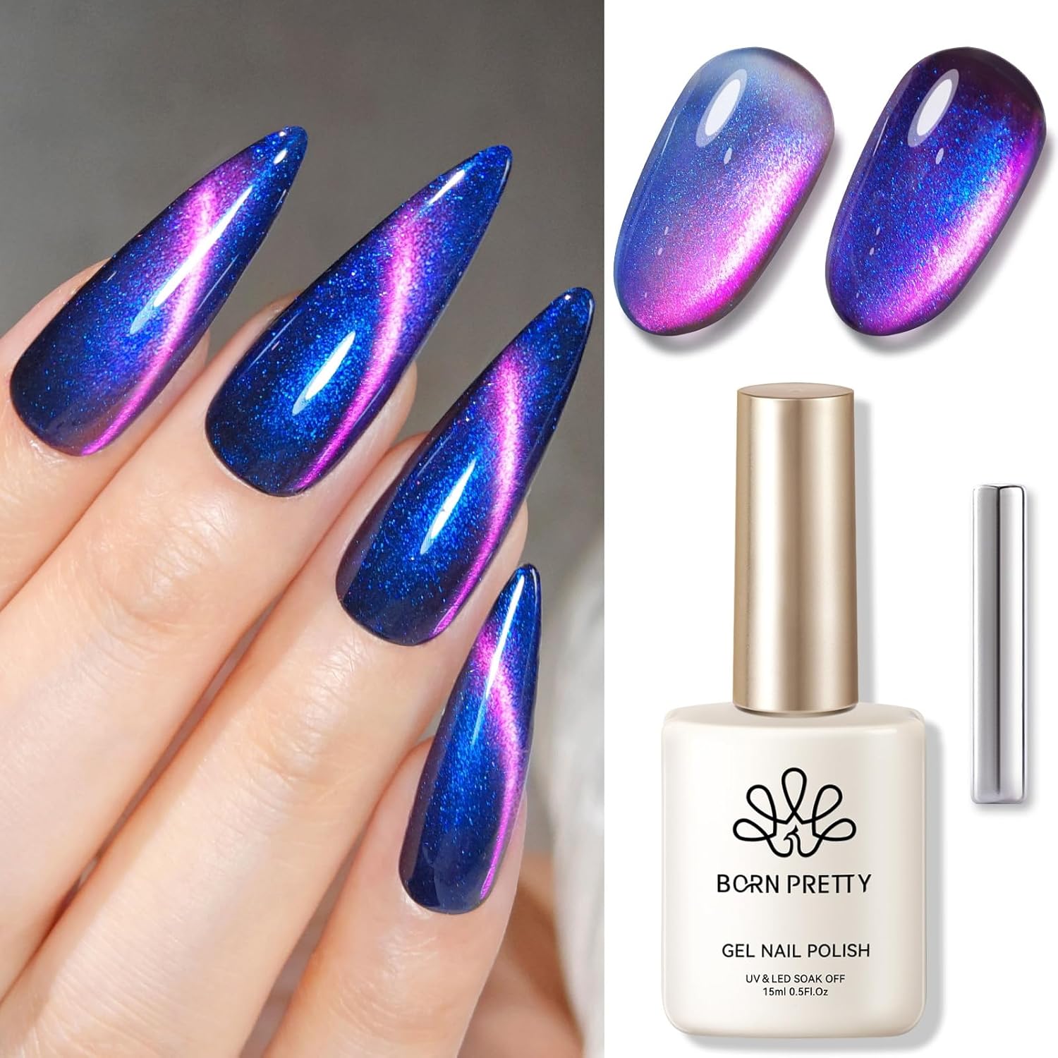 BORN PRETTY Cat Magnetic Eye Gel Nail Polish,Firefly Magnetic Gel Polish Blueberry Cat Magnetic Eye Gel Manicure Nail Art DIY 15ml-BrightBean Baby