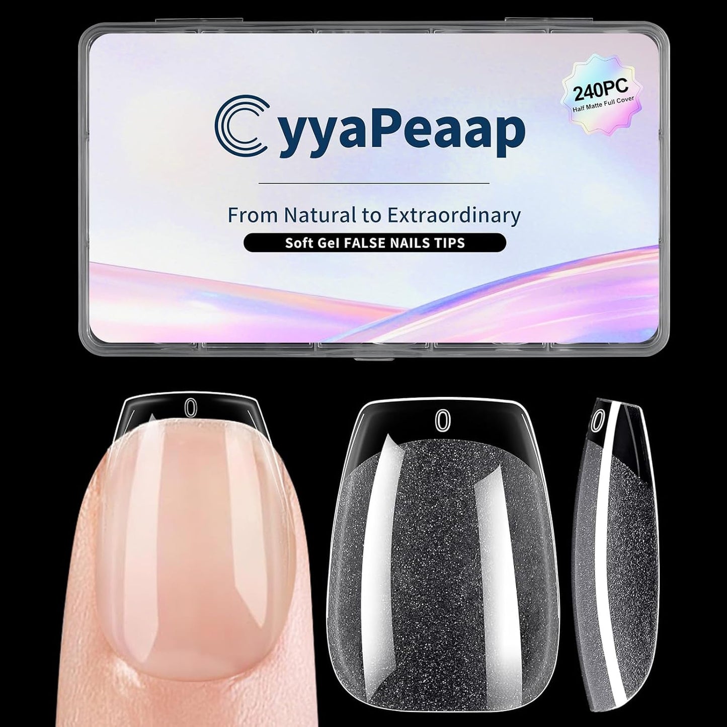 Extra Short Coffin Nail Tips, 240Pcs Soft Gel Nails, Half Matte Full Cover False Nail Tips for Nail Extension, Manicure, Home DIY, Salon, 12 Sizes, Pre-Shaped Acrylic Gelly Nails-BrightBean Baby