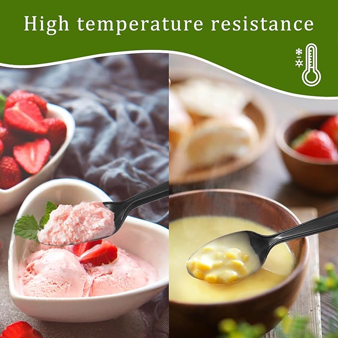 100% Compostable Spoons, 300 Disposable Spoons, Black Non Plastic Spoons, BPA-Free Heavy Duty Disposable Utensils, Ecofriendly Compostable Cutlery for Party Wedding Picnic