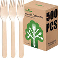 500 Wooden Forks, Disposable Wooden Cutlery Set - Alternative to Plastic, Eco Friendly, Biodegradable, Compostable Cutlery Set - 500 Compostable Forks, Disposable Utensils Set
