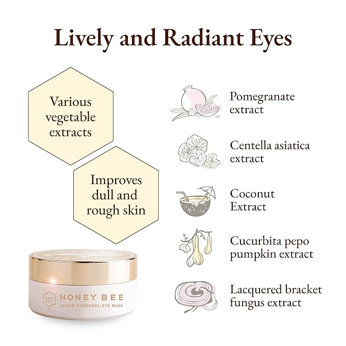 Honey Bee Venom Hydrogel Eye Masks for Dark Circles and Puffiness Bee Propolis Hydrogel Depuffing Eye Patches w/Bee Venom, Collagen & Niacinamide for All Skin Types (Pack of 60 Eye Pads)-BrightBean Baby