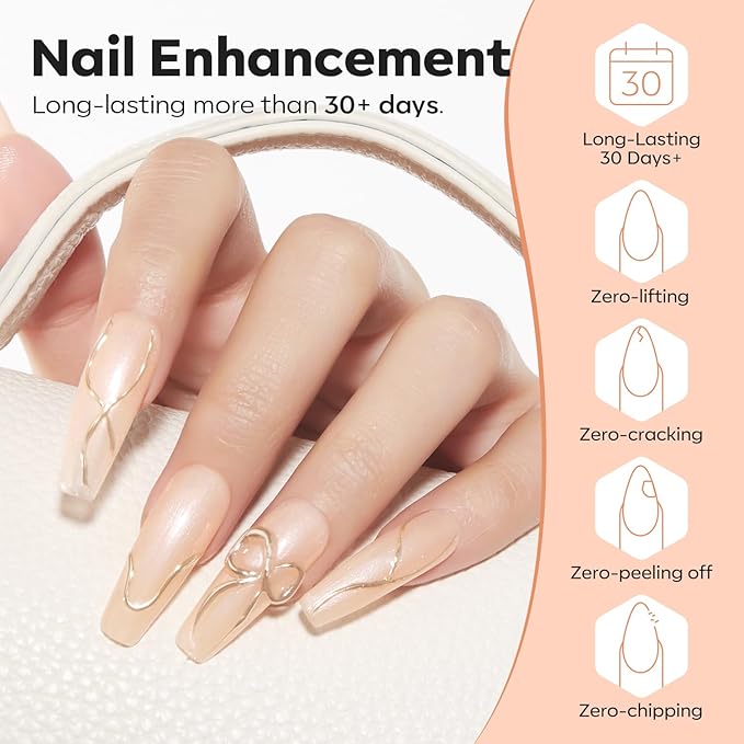 modelones Builder Nail Gel, 8-in-One Gold Shimmer Builder, Champagne Sparkle Glitter Rubber Color Base Gel Polish LED Lamp Cured, Apex Building Strengthener Extension for Home DIY Salon Girls-BrightBean Baby