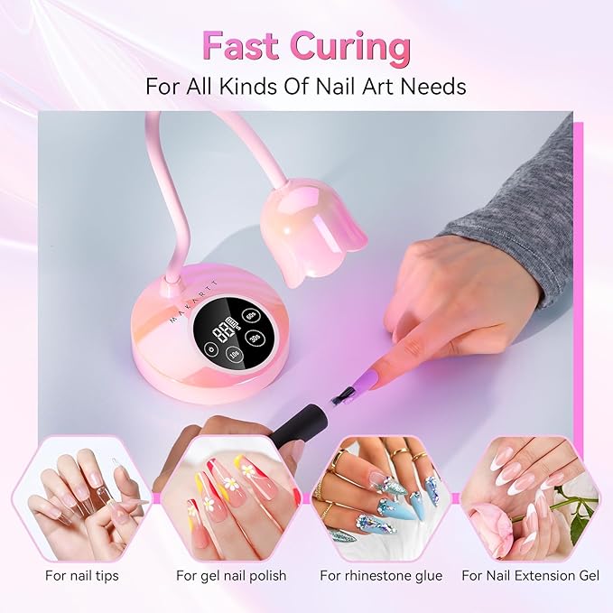 Makartt UV LED Nail Lamp - Mini UV Light for Gel Nails Polish Fast Curing Goosenecks Lamp 30W Rechargeable LED Nail Light Nail Dryer with 4 Timers & Auto Sensor for Salon Home DIY Use-BrightBean Baby