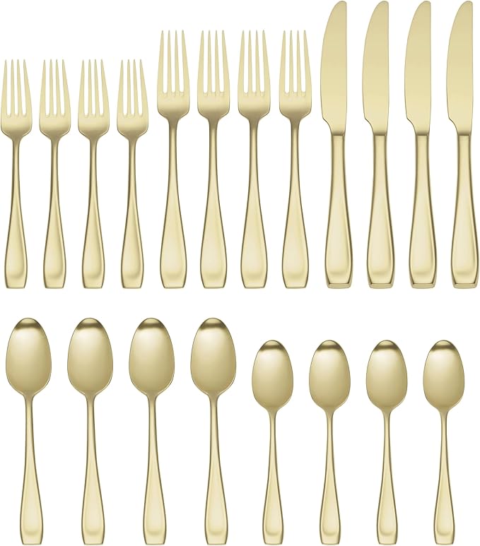 Oneida T711020PVDC Moda Satin Champagne 20 Piece Fine Flatware Set, Service For 4