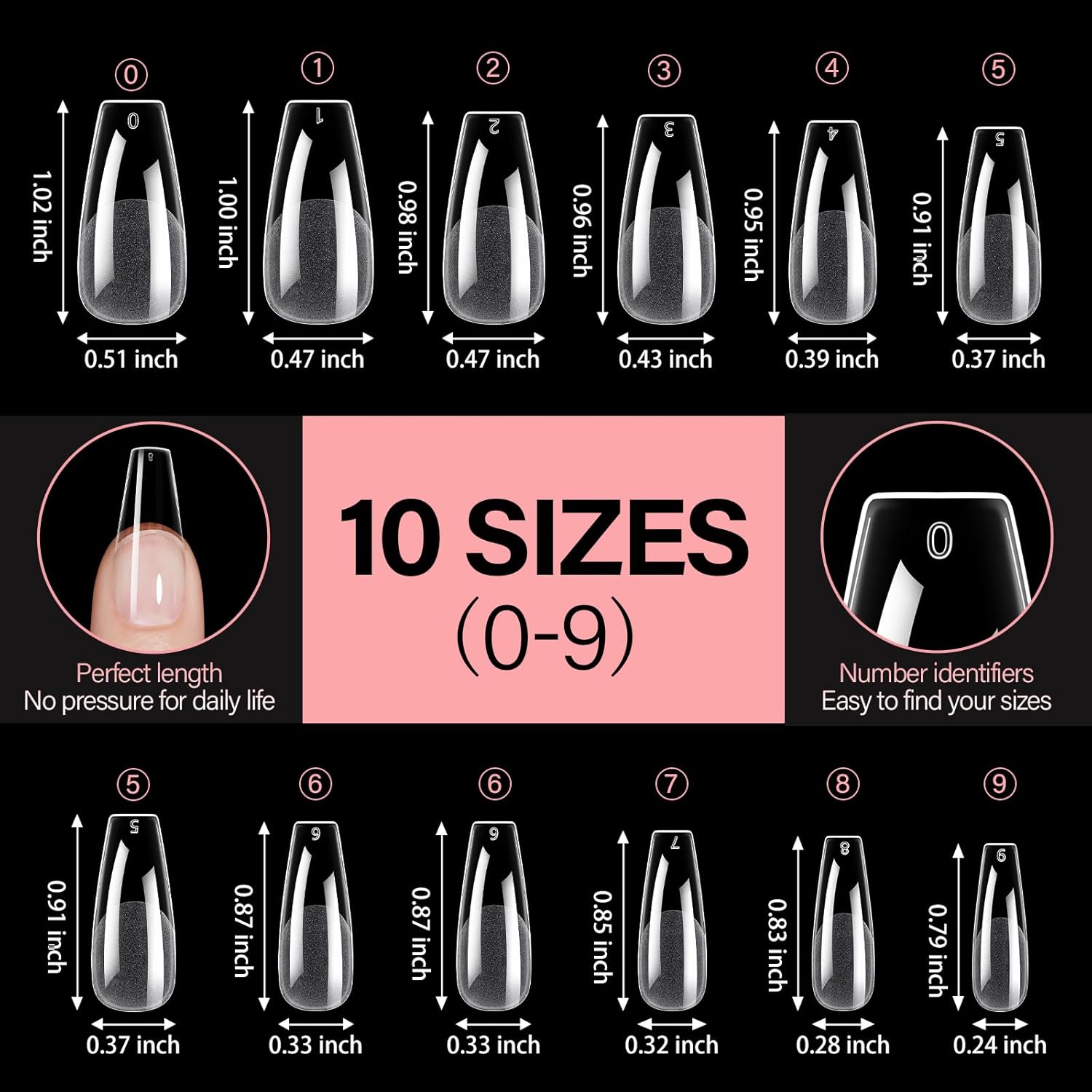 AILLSA Long Coffin Nail Tips Half Matte Full Cover Nails Tip Clear Acrylic Pre-Shaped Tips Flase Press on Nail Tips for Extentions Nails Manicure Salon DIY 216PCS 12 Sizes-BrightBean Baby