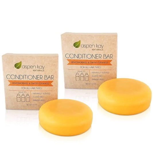 Solid Lemongrass & Sweet Orange Conditioner Bar, Natural & Organic, For All Hair Types Including Frizzy, Sulfate-Free & Cruelty-Free, 2.3 Ounce (2-Pack)-BrightBean Baby