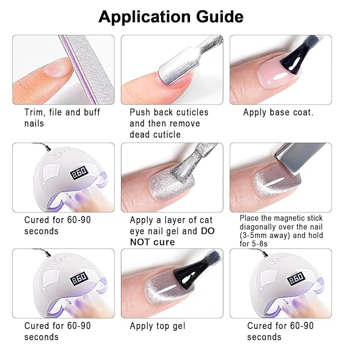 RARJSM Cat Eye Gel Nail Polish Set 6 Pcs Magnetic Sparkle Diamond Glitter Nude Pink Light Purple Red Silver Sheer Pink Velvet Ice Jelly Gel Polish with Magnet Stick UV LED Curing Requires Soak Off-BrightBean Baby