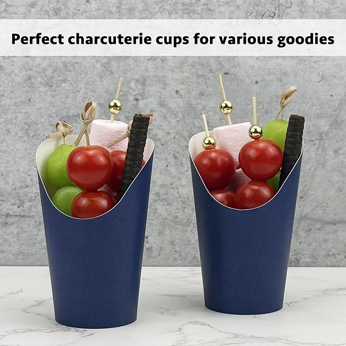 CAMKYDE 100 Pcs French Fries Holder, 12oz Disposable Paper French Fry Cups Navy Charcuterie Cups for all Occasions (12oz, Navy)