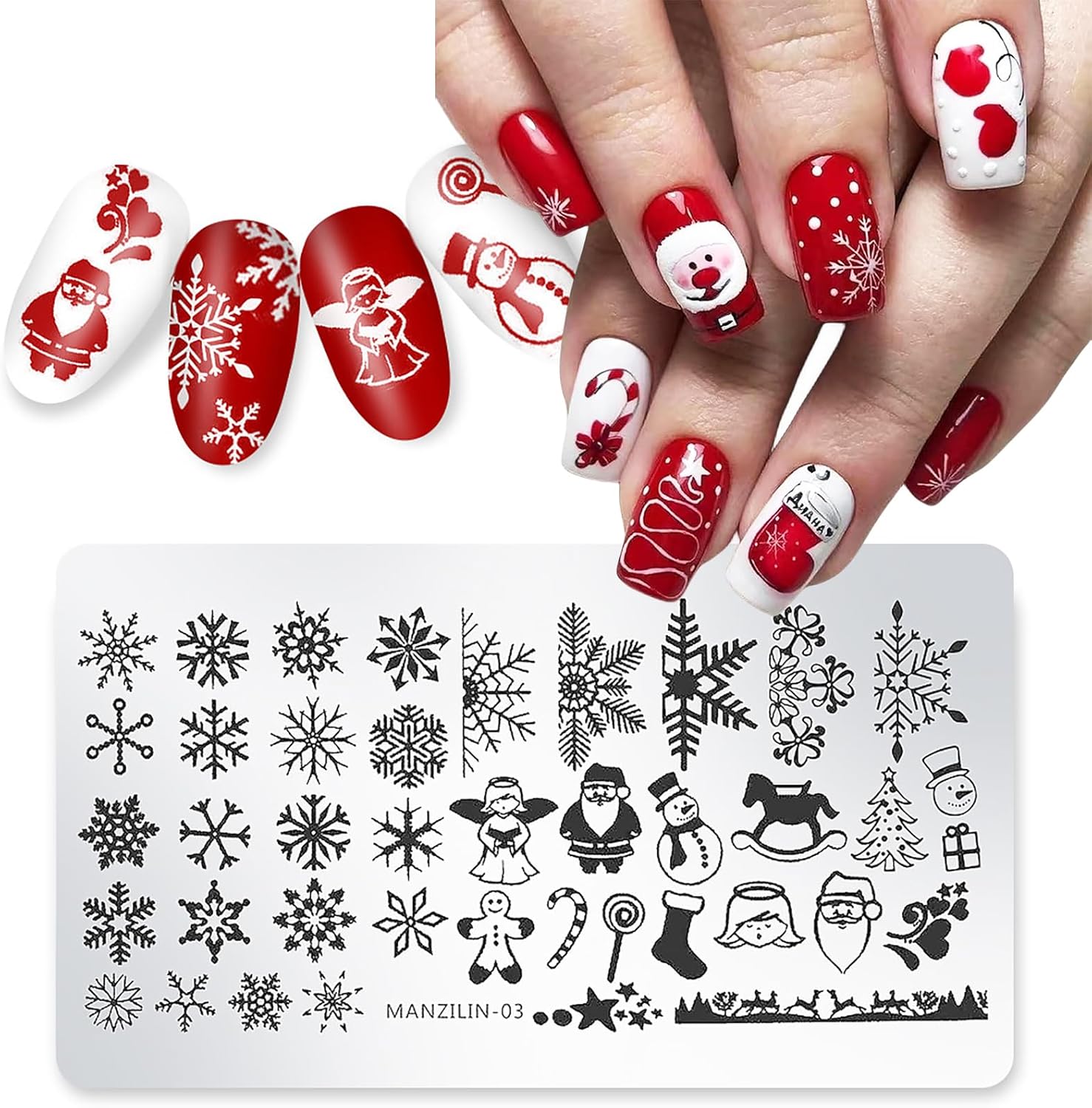 Christmas Nail Stamping Plates - Winter Stamp Kit with Snowflake, Santa Claus, Christmas Tree, Elk & Candy Bells Designs - DIY Stainless Steel Nail Image Polish Template Kit (8Pcs)-BrightBean Baby