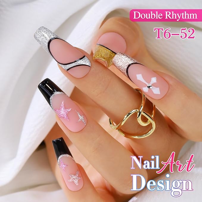 Double Rhythm 6 Pcs 15 ML Gel Liner Polish Nail Art Set Chrome Metallic Glitter Soak Off Gel Polish Kit Nail Art Manicure Salon DIY at Home for Women (Gold Silver Black White-T6-52)-BrightBean Baby