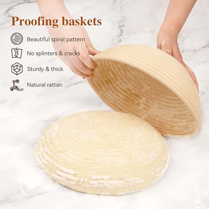 Banneton Bread Proofing Baskets Set of 2, 10" Round & 11" Oval Sourdough Proofing Baskets with Liners, Proofing Baskets for Sourdough Bread Baking