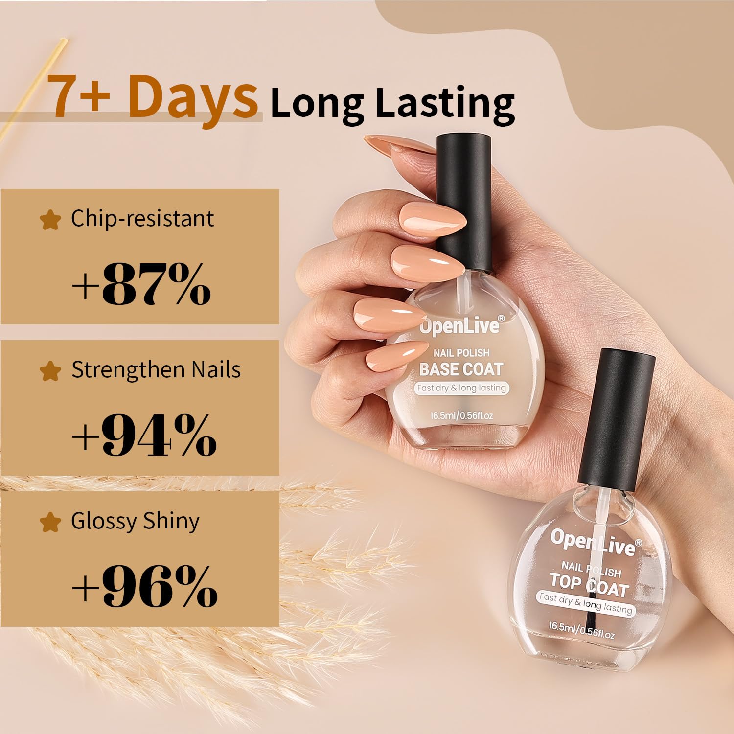 Base and Top Coat Nail Polish Quick Dry,16.5ml Large capacity Basic Nail Polish Set Air Dry Fast, High-Glossy Shiny, No U V Light Needed for Women Salon DIY Nail Art-BrightBean Baby