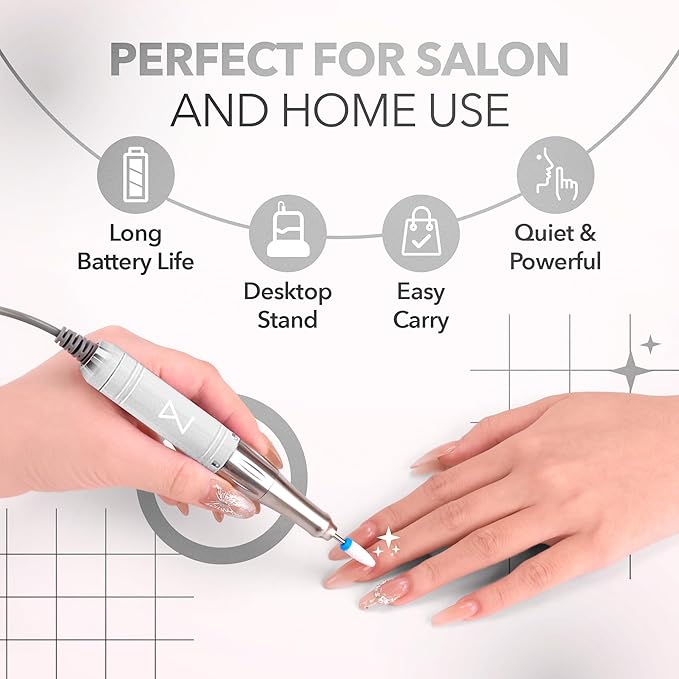M Mase- Professional Nail Drill Machine - Coreless 2-in-1 Nail File - Electric, Cordless, 35000 RPM, HD Display - Electric Nail Drill for Professional & Home Use (White)-BrightBean Baby
