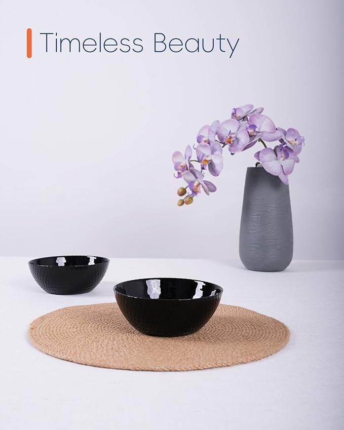 27 OZ Max Cereal Soup Bowl Set of 6, Opal Glass 7.2 inch Black Geometric Faceted Bowls for Ramen, Noodle, Salad, Fruit, Dishwasher and Microwave Safe