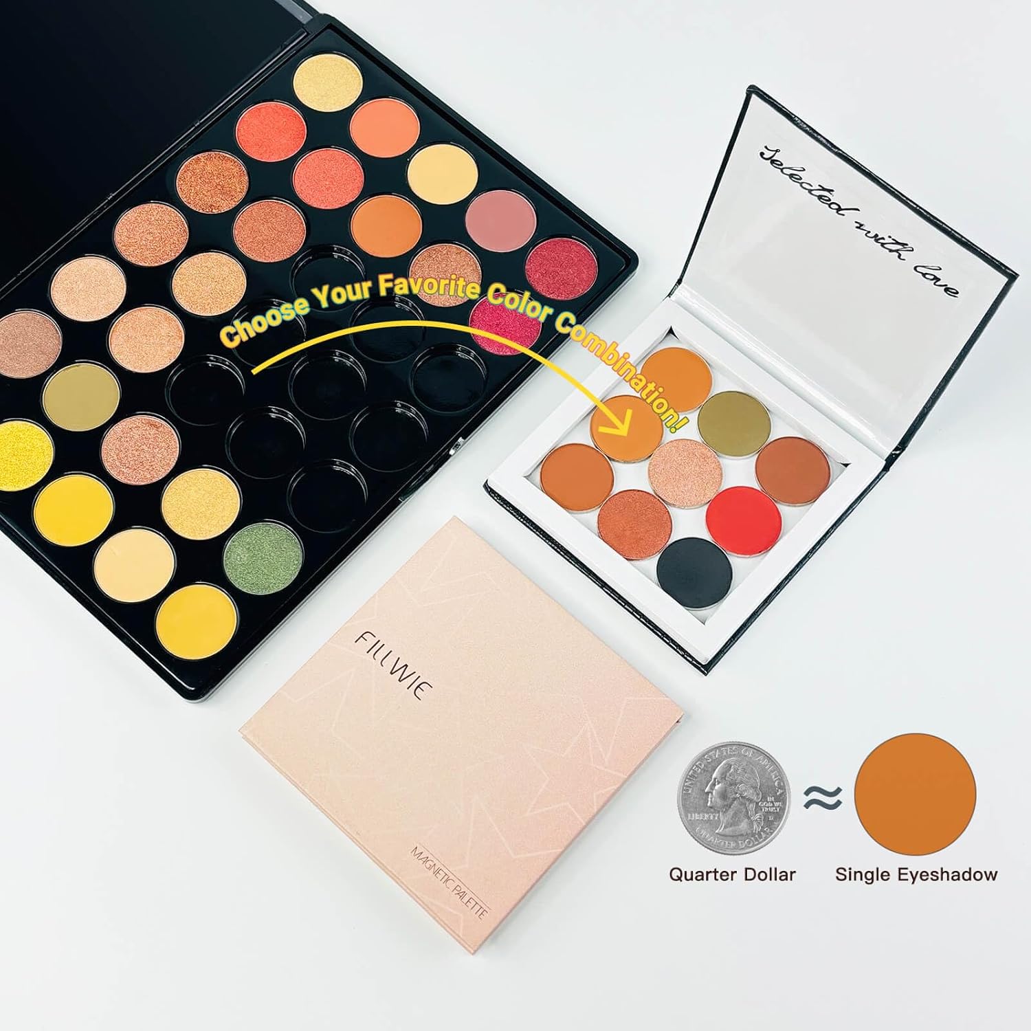 White Magnetic Refillable Makeup Palette with Mirror – Lightweight, Durable, Travel-Ready Case for Eyeshadow, Blush, Lipstick – Includes Spatula & 20 Stickers – Small, Waterproof Paperboard-BrightBean Baby