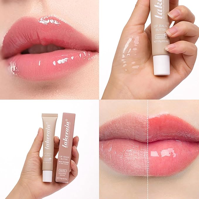 Lip Butter Balm, Day/Night Hydrating Lip Mask, Moisturizing Lip Balm Butter, Ultra-Nourishing Lip Care Moisturizer, Lip Butter Gloss Shine Lip Glow Oil Makeup#1 Vanilla-BrightBean Baby