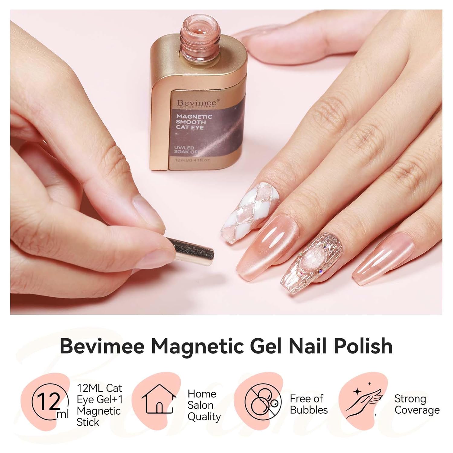 Cat Eye Gel Nail Polish, Moonlight Cateye Gel Polish 12ML Magnetic Nail Polish Holographic Glitter Mirror Glass Ceramics Smoothie UV Gels for Nail Art Manicure DIY at Home 1PC-BrightBean Baby