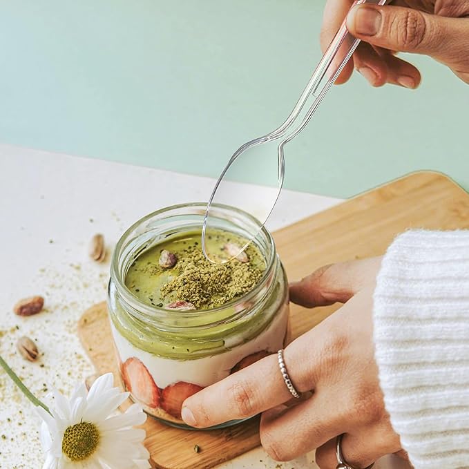 [100 Count] Clear Plastic Spoons Heavy Duty Disposable Spoon Reusable Bulk Plastic Utensils Sturdy Cutlery Set Durable Plasticware Silverware for Party,Every Day Use,Picnic,Camping,Wedding,Barbecues