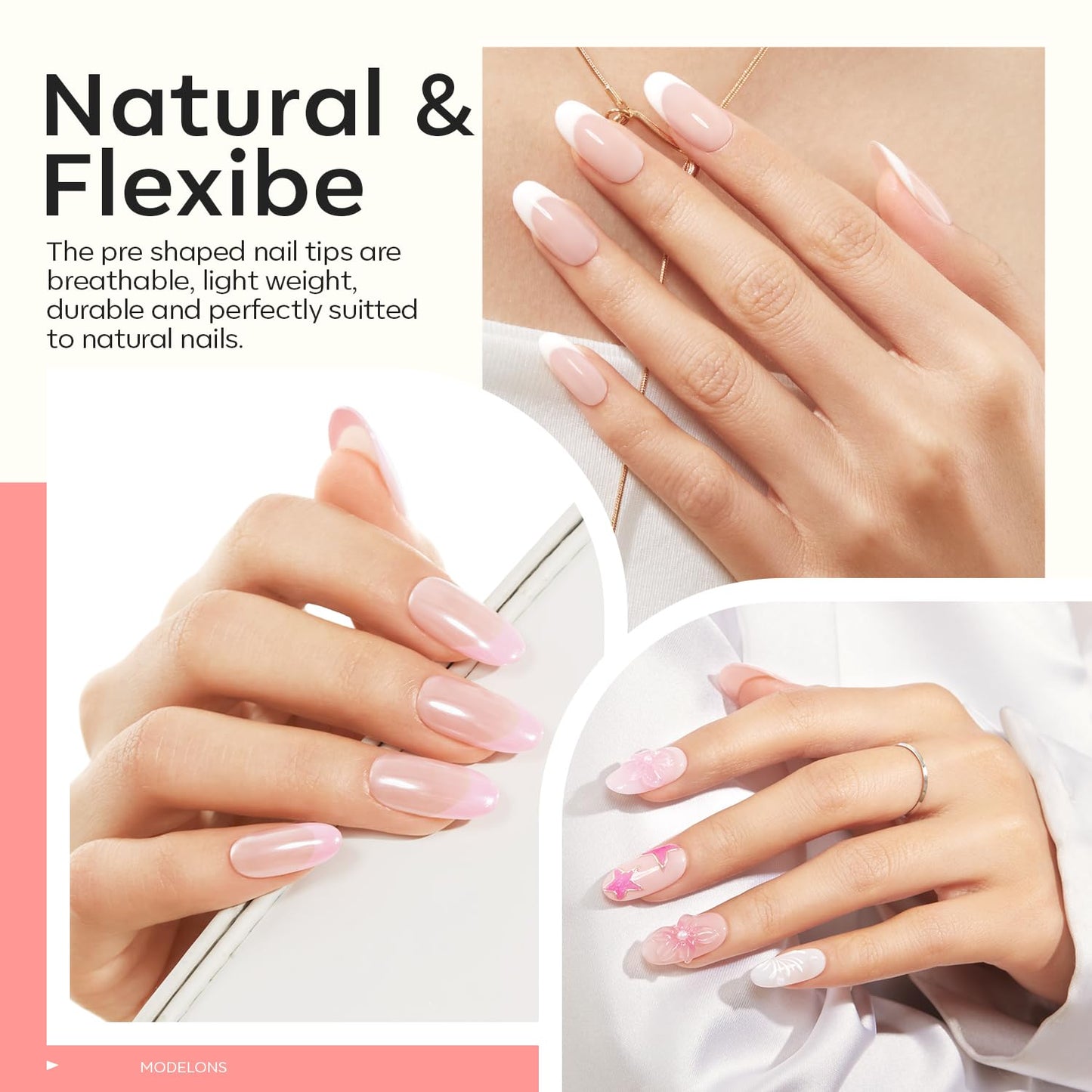 modelones Medium Oval Gel Nail Tips Kit, 9-in-One Nail Glue with Portable U V Lamp 216Pcs 12Sizes Pre-Etched Round Press ons Fake Acrylic Extension Kit DIY Salon Gift for Women-BrightBean Baby